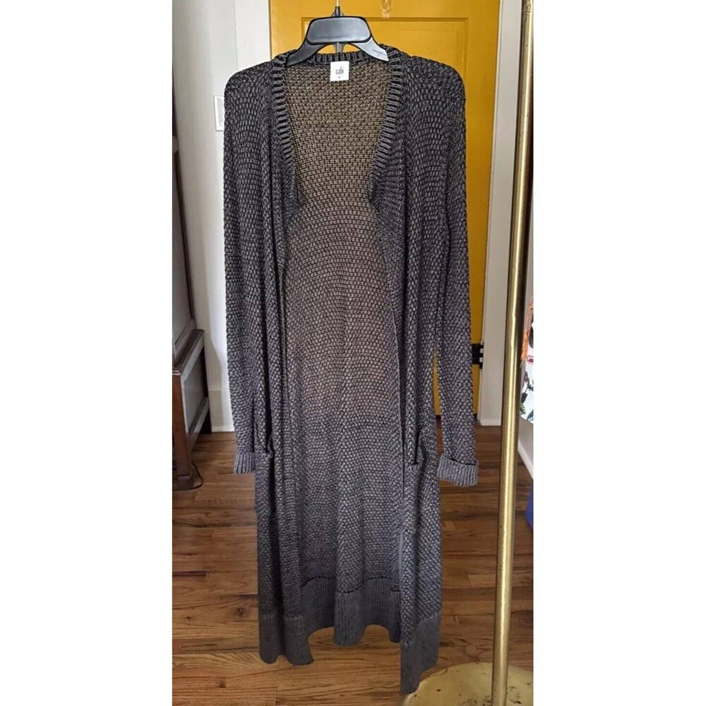 CAbi Lara Duster Long Cardigan Gray Black Sz Medium Excellent Condition